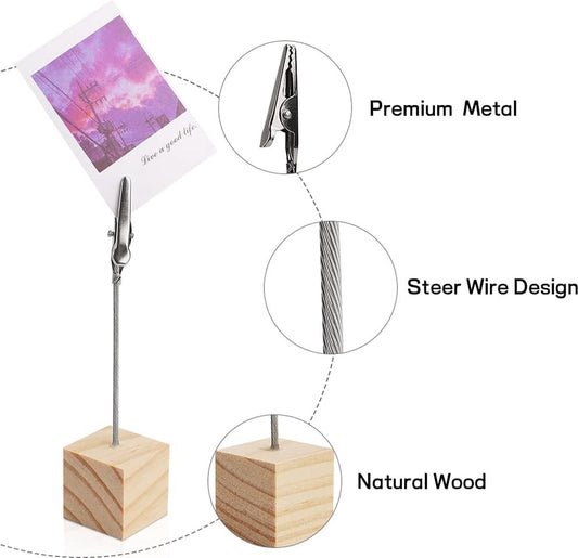 20 pieces wooden memo clip holder table numbers place card holders lightweight wooden cube base, memo photo V1188-MS101-01725-1