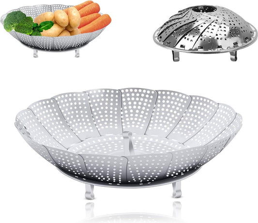Steamer Basket - Vegetable Steamer - Stainless Steel - Steaming Rack - Steamer Basket Pan - Adjustable - V1188-MS101-01743-1