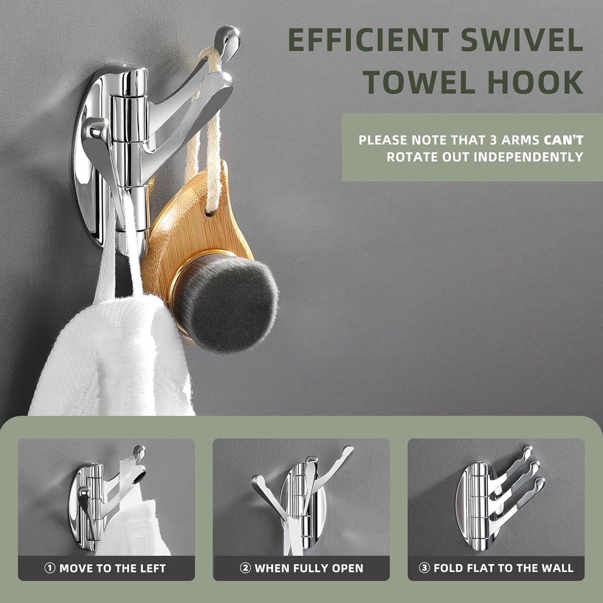 Wall Hook - Swivel Hooks - Foldable Coat and Towel Hook - Triple Hook - Small Hooks - Hanging Hooks - Wall V1188-MS101-01761-1