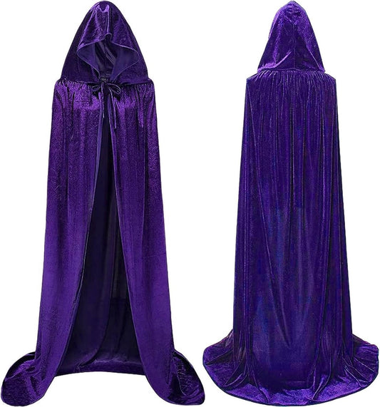 Luxury Purple Hooded Coat - 170cm / XXL - Carnival Halloween Costume - Purple Velour Coat - Hat - Adults - V1188-MS101-01762-1