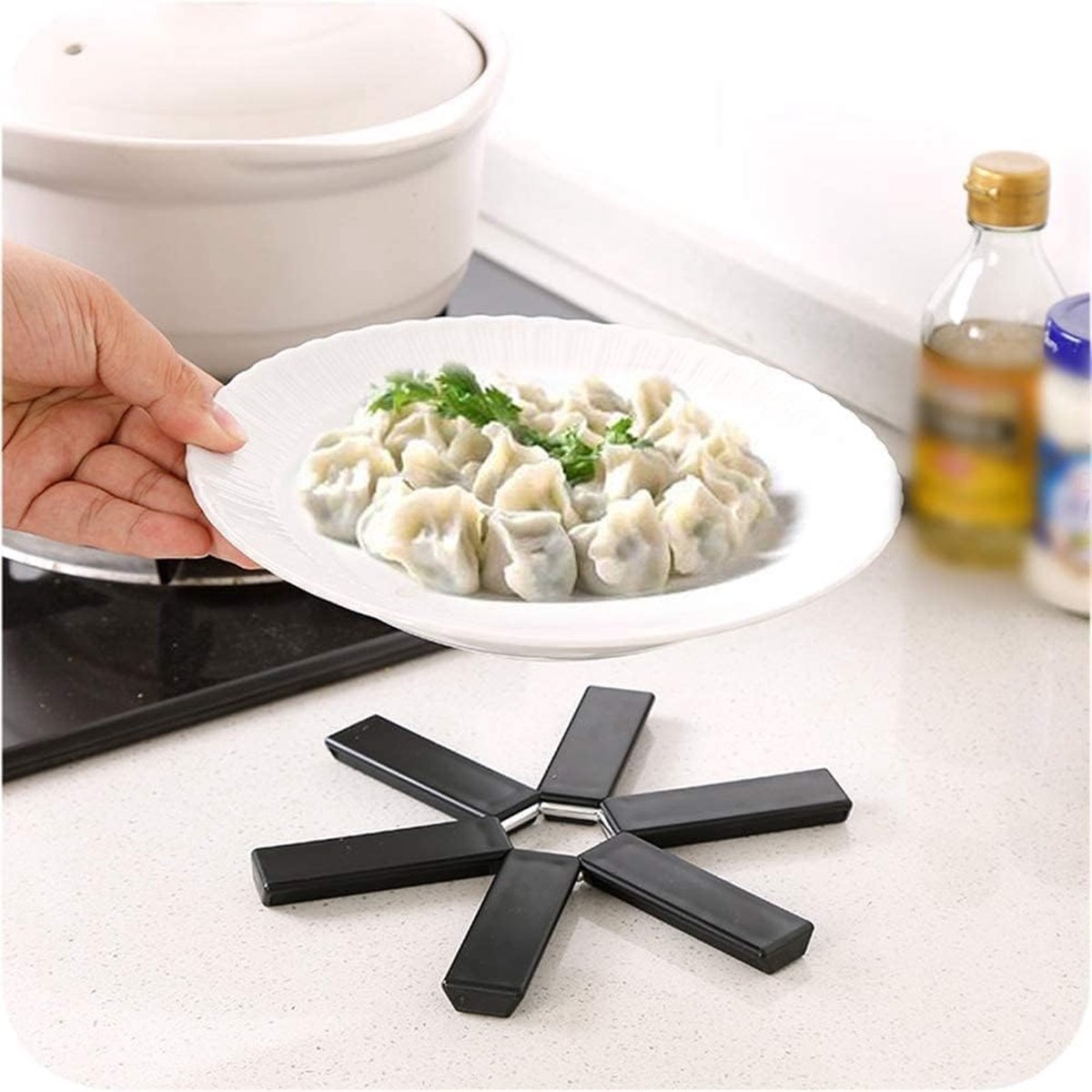 Pot Coaster - 4 Pieces - Coaster - Pot Holders - Pot Rack - Foldable - Heat Resistant - Non-Slip - Stylish V1188-MS101-01771-1