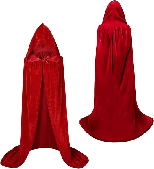 Luxury Red Hooded Coat - 170cm / XXL - Costume for Carnival Halloween - Red Velour Coat - Hat - Adults - V1188-MS101-01786-1