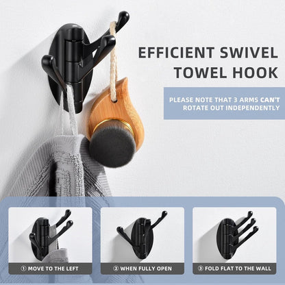 Wall Hook - Swivel Hooks - Foldable Towel Hook - Triple Hook - Hooks - Hanging Hooks - Wall Hook - Coat Hook V1188-MS101-01788-1