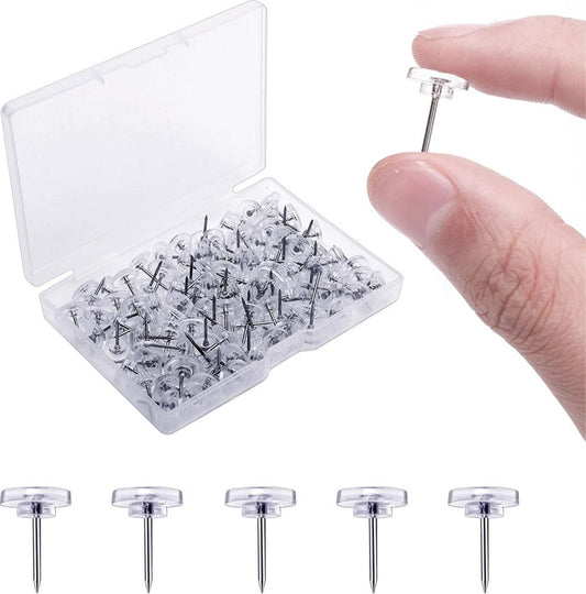 Thumbtacks - Set of 100 Pushpins - Reusable - For Bulletin Board, Memo Board, or World Map - Easy to Carry - V1188-MS101-01807-1