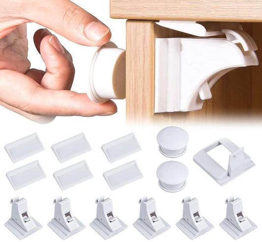 Magnetic Child Lock for Cabinets - Self-Adhesive Safety Hooks - 6 Locks and 2 Keys - Magnetic Lock - Cabinet V1188-MS101-01820-1