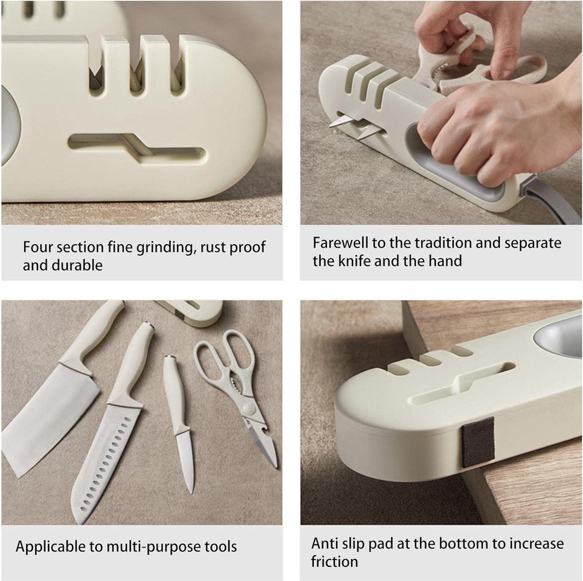 Knife Sharpener - 4-in-1 Knife Sharpener - Sharpening - Whetstone - Anti-Slip Knife Sharpener - Pull-through V1188-MS101-01828-1