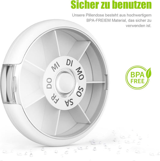 7-Day Pill Box - Portable Small Tablet Dispenser - Round Medicine Box - Practical Pill Box - Easy-to-Forget V1188-MS101-01835-1