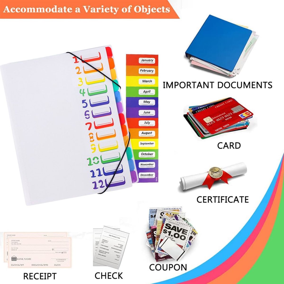 A4 Expandable Project Folder - A4 Sorting Folder - 12 Compartments - File Folder with Tabs - Compartment V1188-MS101-01841-1