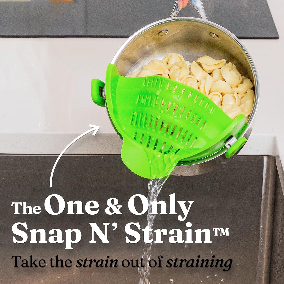 Silicone Colander - Kitchen Draining Lid - Draining Aid - Silicone - BPA Free - Safe Hands-Free Draining - V1188-MS101-01863-1