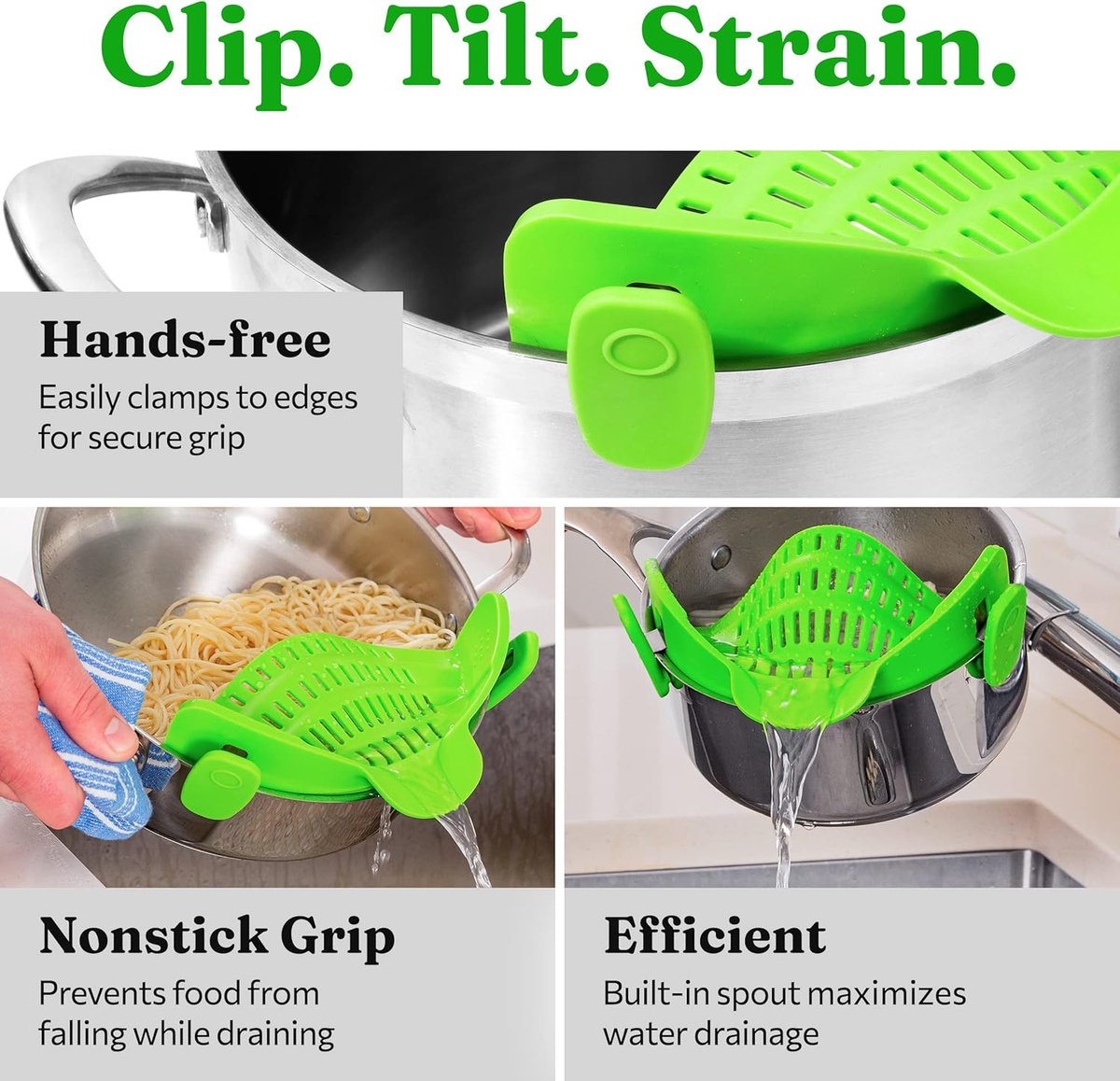 Silicone Colander - Kitchen Draining Lid - Draining Aid - Silicone - BPA Free - Safe Hands-Free Draining - V1188-MS101-01863-1
