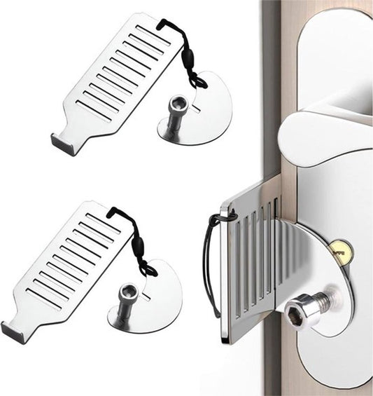 Portable Door Lock - 2 Pieces - Portable Door Lock - Portable Travel Lock - Stainless Steel - Secure - V1188-MS101-01868-1