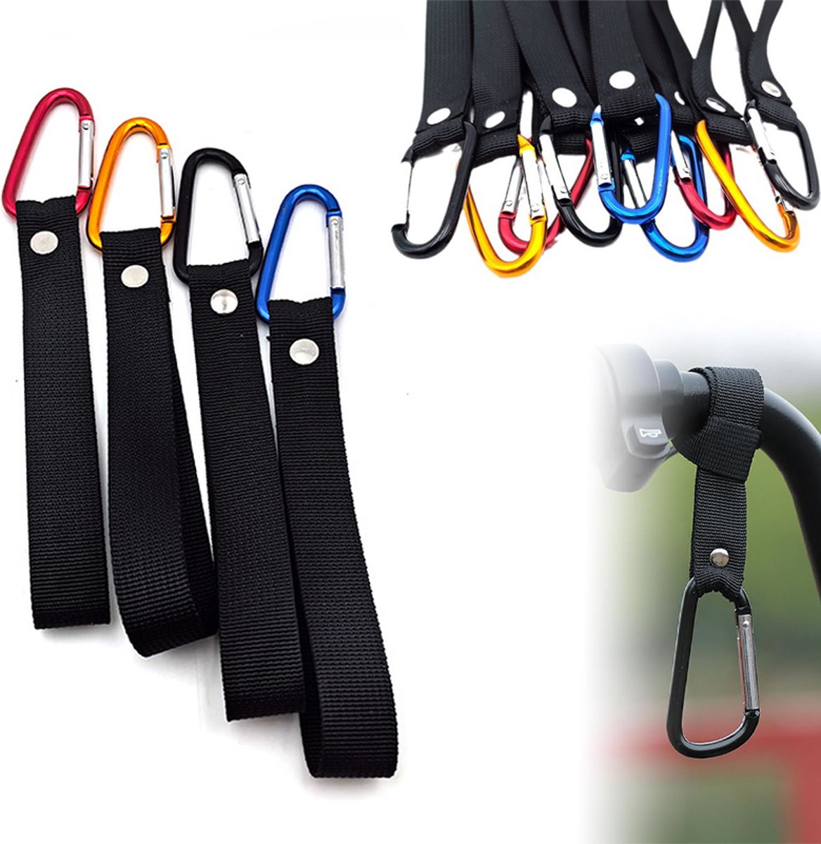 Stroller Hook - 10 Pieces - Bicycle Hook - Stroller Bag Hook - With Carabiner - Extra Sturdy - Bag Hook - V1188-MS101-01872-1