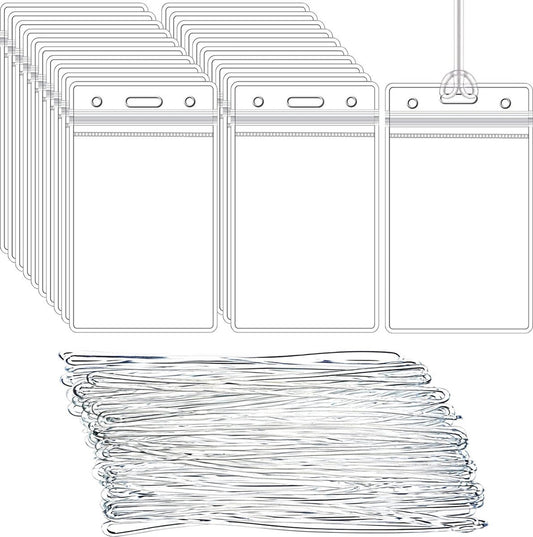 50x Badge Holder - Vertical PVC ID Badge Holders - 11x6.5cm - Name Badges - Card Badge - Transparent ID Card V1188-MS101-01873-1