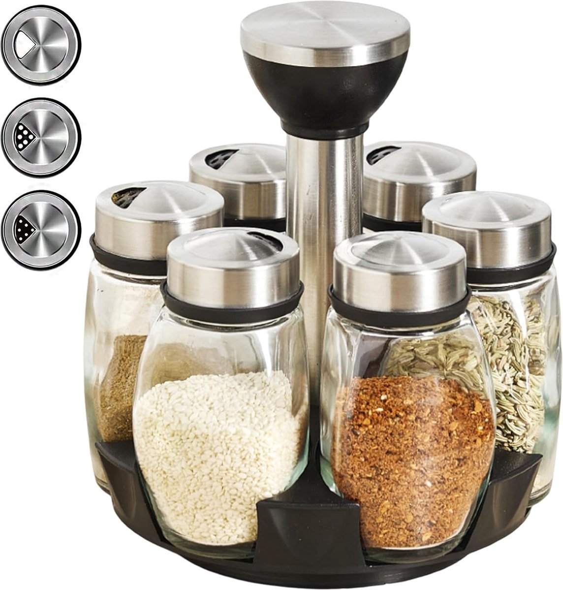 Spice Organizer | 360 degrees Rotatable | With 6 Spice Jars | Glass Jars | 6 Spice Jars on Rack | V1188-MS101-01883-1