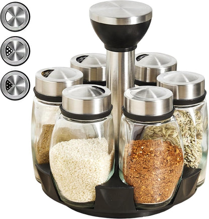 Spice Organizer | 360 degrees Rotatable | With 6 Spice Jars | Glass Jars | 6 Spice Jars on Rack | V1188-MS101-01883-1