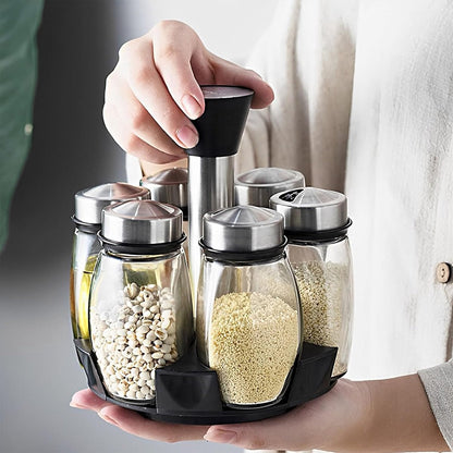 Spice Organizer | 360 degrees Rotatable | With 6 Spice Jars | Glass Jars | 6 Spice Jars on Rack | V1188-MS101-01883-1