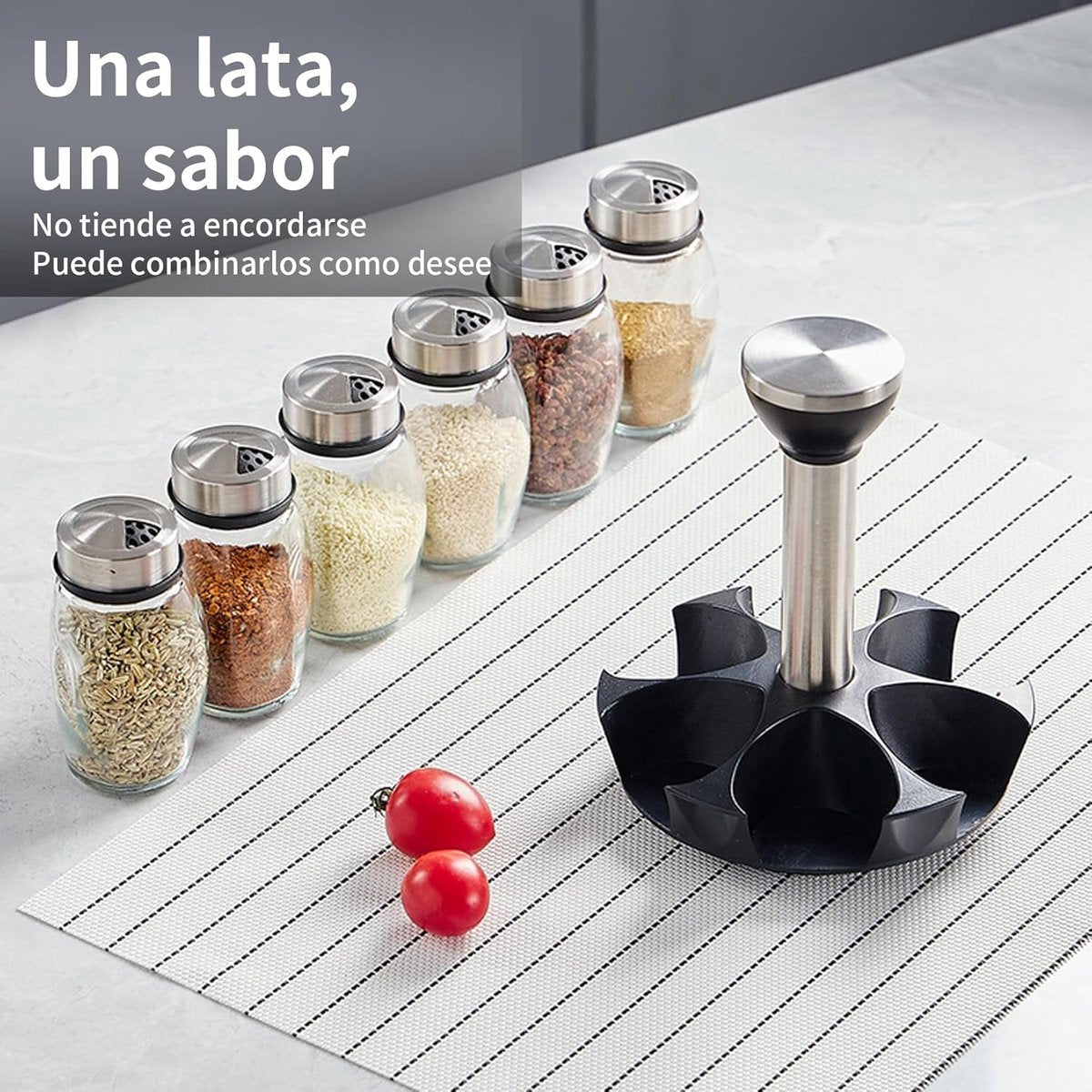 Spice Organizer | 360 degrees Rotatable | With 6 Spice Jars | Glass Jars | 6 Spice Jars on Rack | V1188-MS101-01883-1
