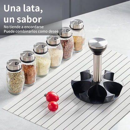 Spice Organizer | 360 degrees Rotatable | With 6 Spice Jars | Glass Jars | 6 Spice Jars on Rack | V1188-MS101-01883-1