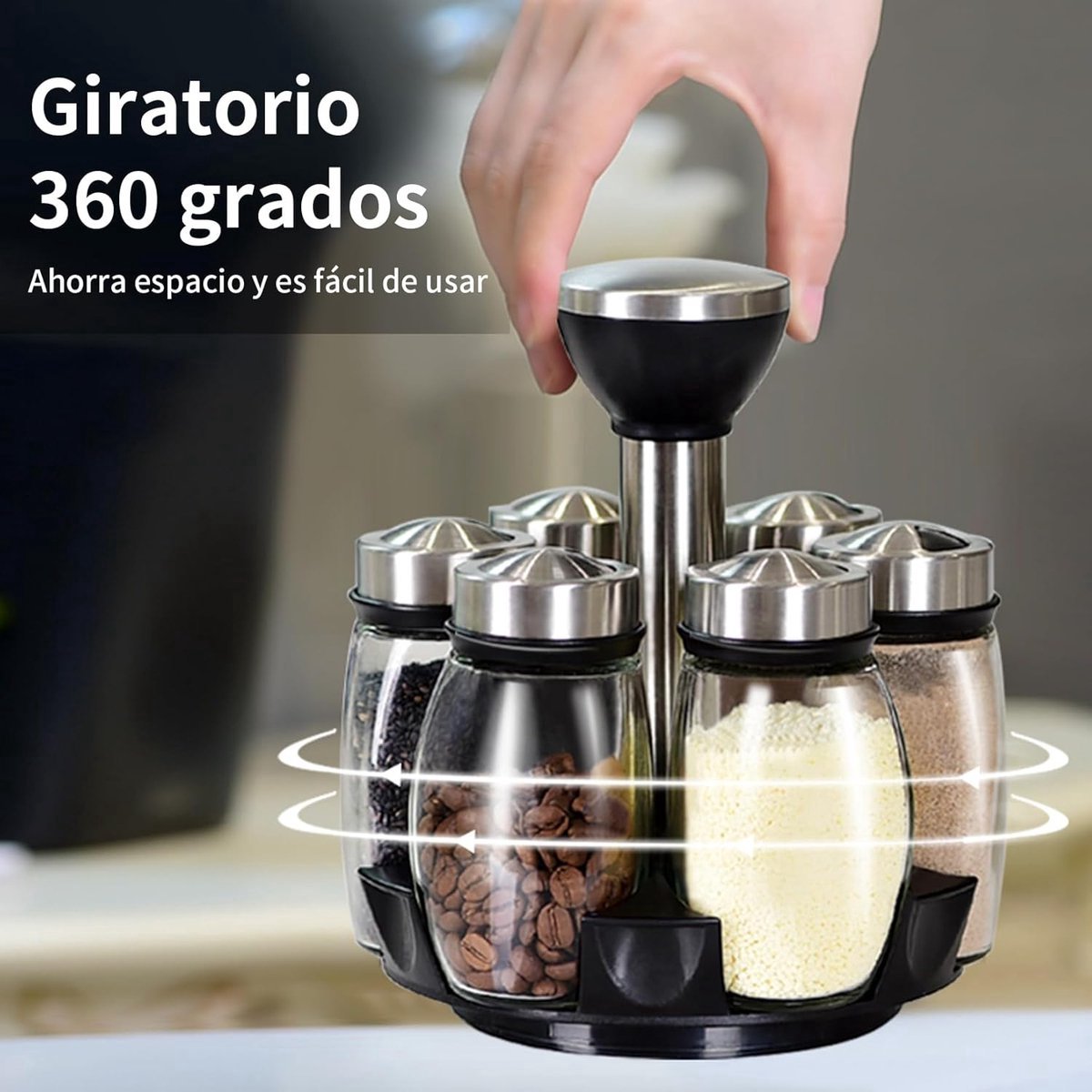 Spice Organizer | 360 degrees Rotatable | With 6 Spice Jars | Glass Jars | 6 Spice Jars on Rack | V1188-MS101-01883-1