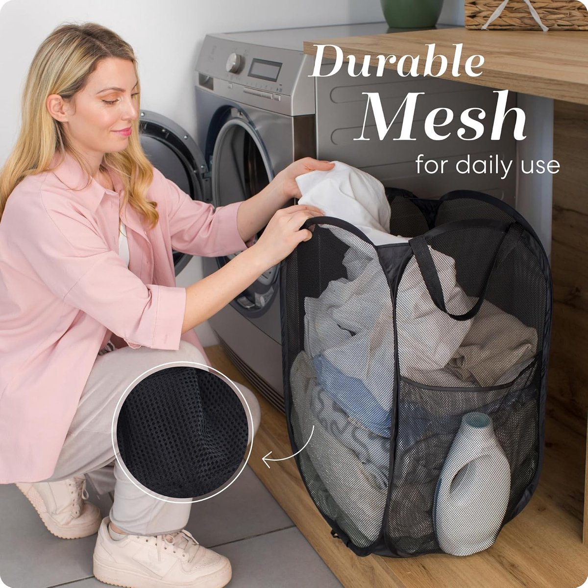 Foldable Laundry Basket - 60 x 30cm - Laundry Baskets - Mesh - Breathable - Durable - Laundry Sorter - V1188-MS101-01887-1