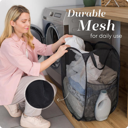 Foldable Laundry Basket - 60 x 30cm - Laundry Baskets - Mesh - Breathable - Durable - Laundry Sorter - V1188-MS101-01887-1
