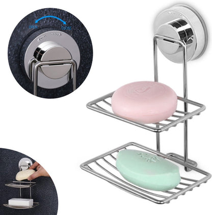 Soap Holder - Double-Layer Soap Rack - Stainless Steel - High Load Capacity - Powerful Suction Cup - Soap V1188-MS101-01908-1