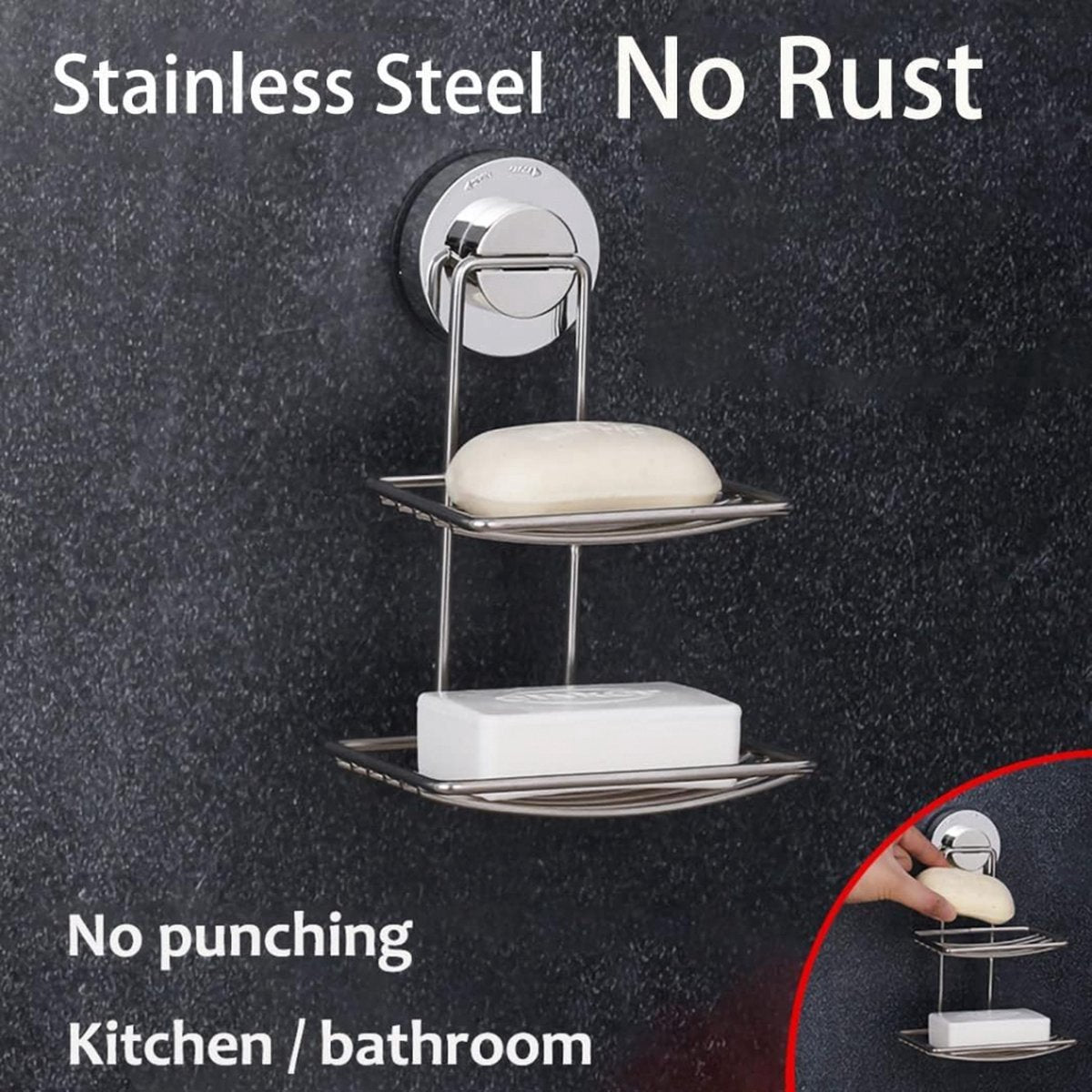 Soap Holder - Double-Layer Soap Rack - Stainless Steel - High Load Capacity - Powerful Suction Cup - Soap V1188-MS101-01908-1