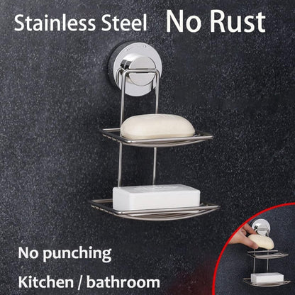 Soap Holder - Double-Layer Soap Rack - Stainless Steel - High Load Capacity - Powerful Suction Cup - Soap V1188-MS101-01908-1