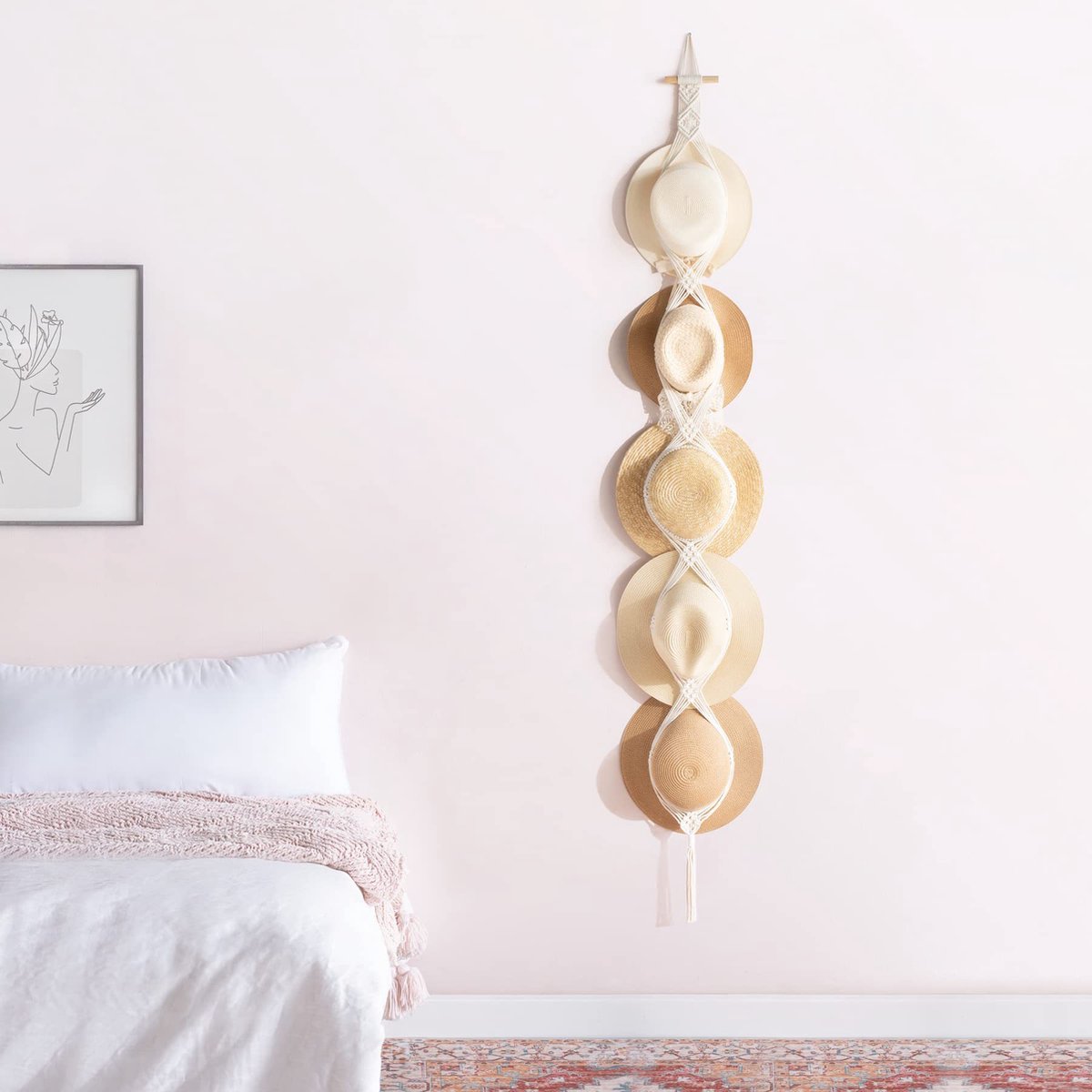 Hat Rack - Cap Rack - Adjustable Coat Rack - Hat Rack - Hat Hanger - Cap Rack Storage System - Macrame Wall V1188-MS101-01927-1