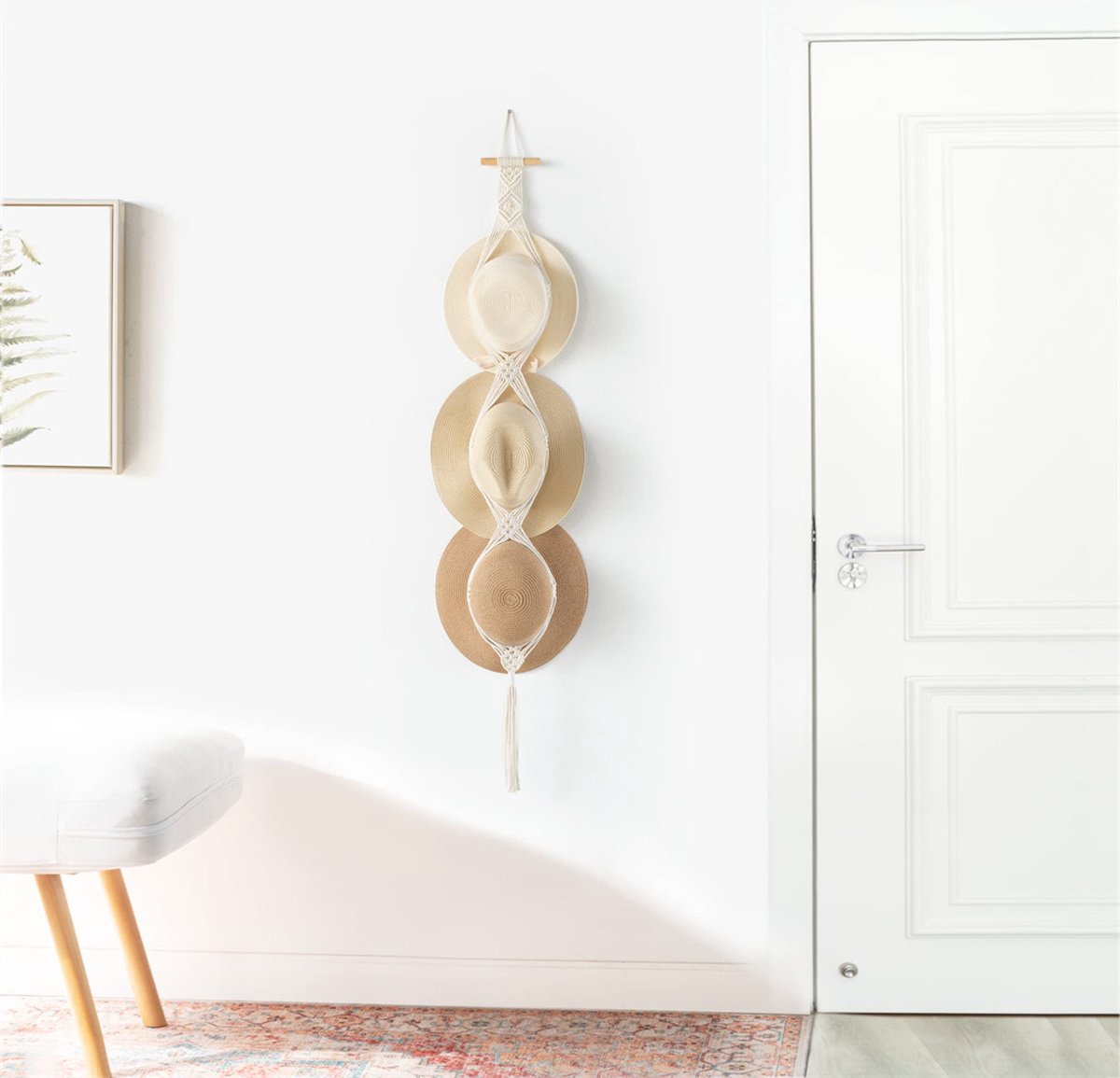 Hat Rack - Cap Rack - Adjustable Coat Rack - Hat Rack - Hat Hanger - Cap Rack Storage System - Macrame Wall V1188-MS101-01927-1