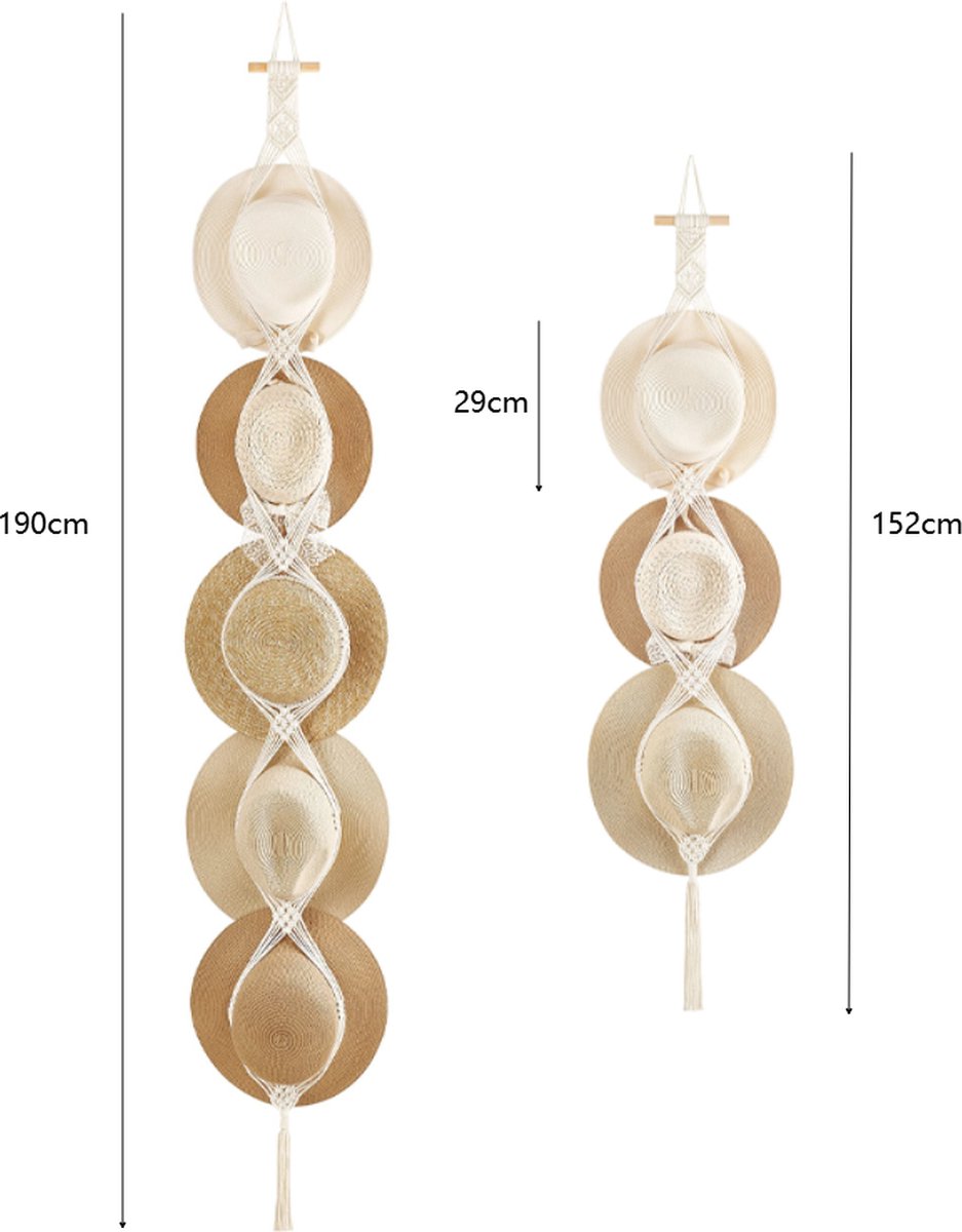 Hat Rack - Cap Rack - Adjustable Coat Rack - Hat Rack - Hat Hanger - Cap Rack Storage System - Macrame Wall V1188-MS101-01927-1