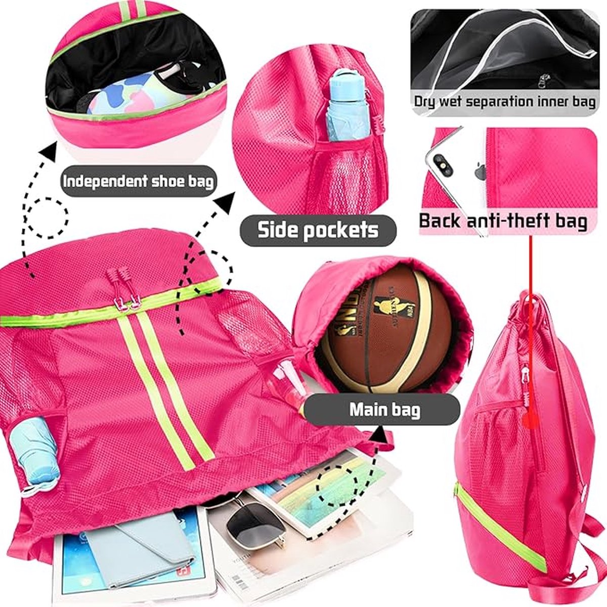 Backpack - School Bag - Sports Backpack - Sports Backpack - Unisex - Practical & Stylish - With Drawstring - V1188-MS101-01933-1