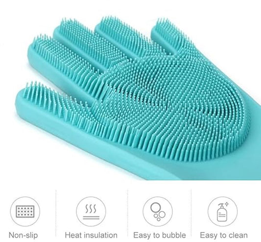 Dishwashing gloves with brush - Silicone dishwashing gloves - Silicone cleaning gloves - Magic dishwashing V1188-MS101-01934-1