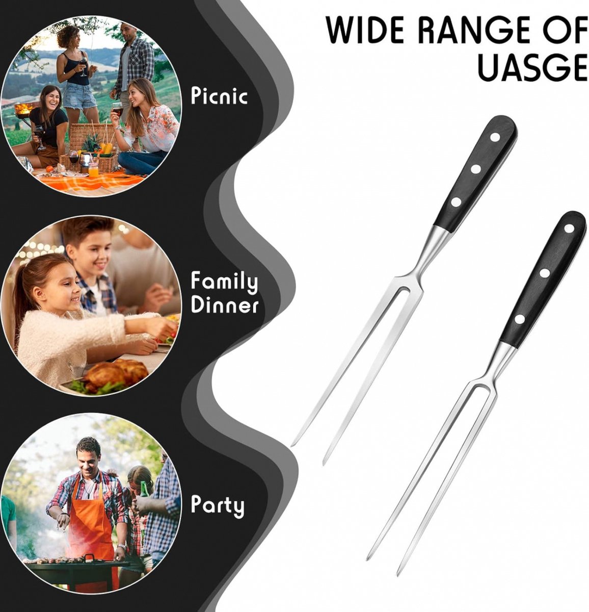 Waffle Fork - Meat Fork - Stainless Steel - Marshmallow Skewers - Serving Fork - 30 Cm - Waffle Iron V1188-MS101-01958-1