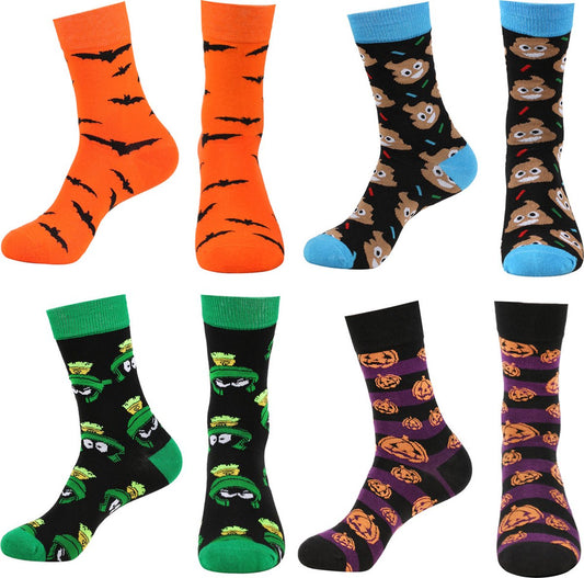 Socks - 4 Pairs - Halloween Socks - Pumpkin - Bat - Scary Socks - Stockings - Cute Socks - Cheerful Socks - V1188-MS101-01964-1