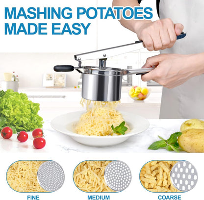 Stainless Steel Potato Press - Potato Squeezer - Potato Masher - Includes 3 Different Texture Discs - Can Be V1188-MS101-01999-1