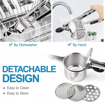 Stainless Steel Potato Press - Potato Squeezer - Potato Masher - Includes 3 Different Texture Discs - Can Be V1188-MS101-01999-1