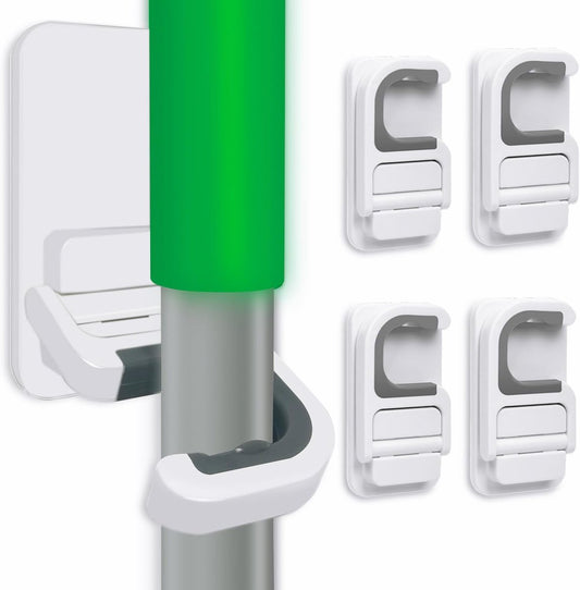 Broom Hanging System - 4 Pieces - Broom Holder - Broom Holder System - Mop Holder - No Drilling Required - V1188-MS101-02005-1