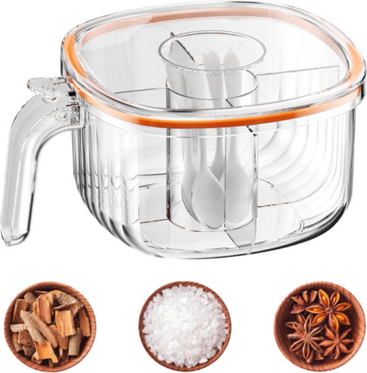 Spice Jars - Divided Spice Jar - Divided Spice Container - 4 Grids Transparent Spice Container - For Kitchen V1188-MS101-02006-1