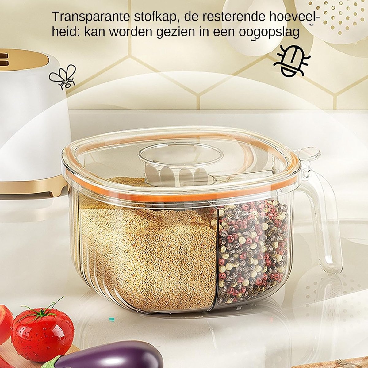 Spice Jars - Divided Spice Jar - Divided Spice Container - 4 Grids Transparent Spice Container - For Kitchen V1188-MS101-02006-1