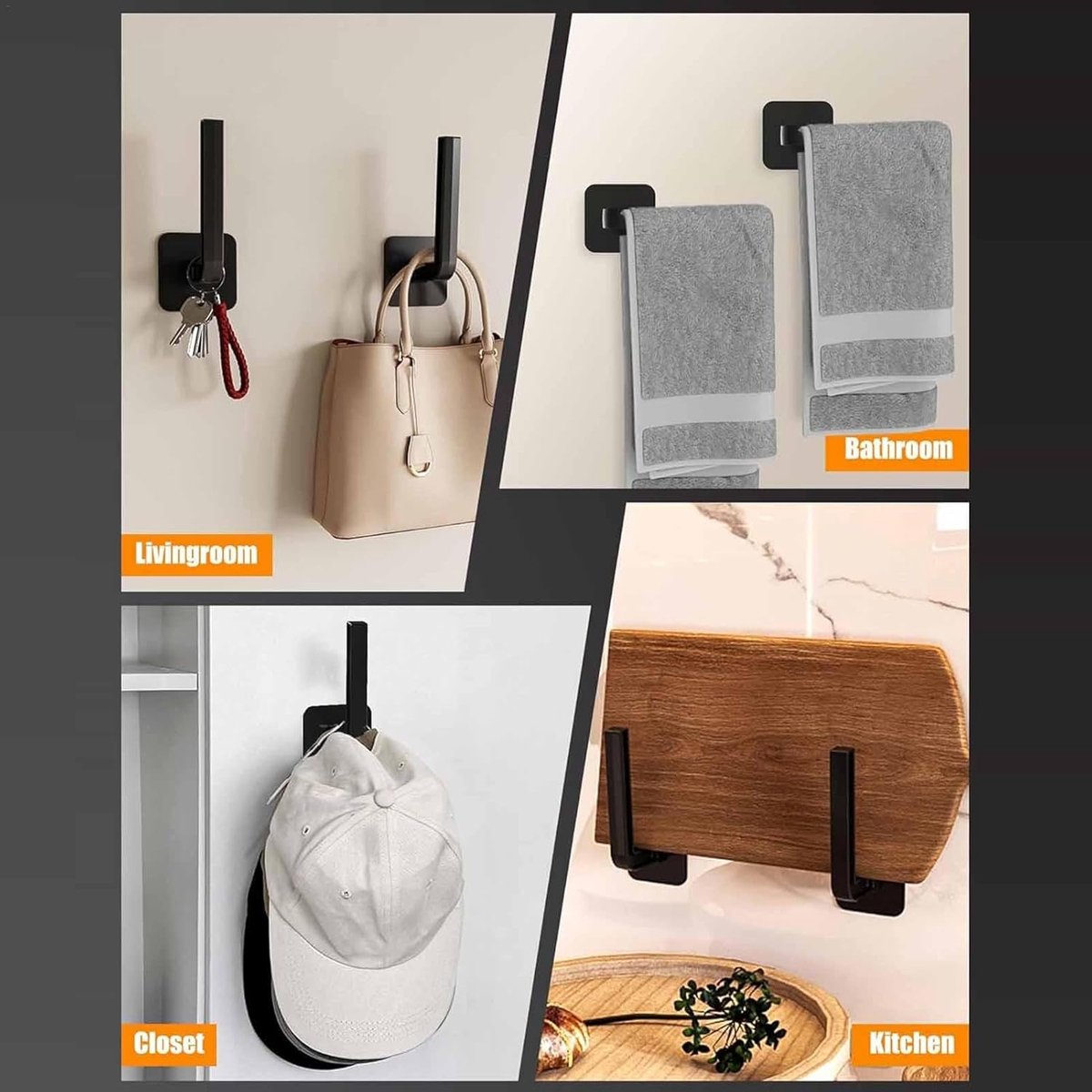 Wall Coat Rack - 4 Pieces - Wall Hook - Self-Adhesive Hanging Hook - Towel Hooks - Coat Hook - Single Hook - V1188-MS101-02018-1