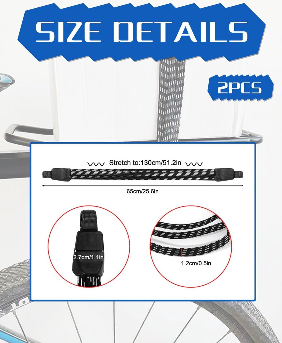 Elastic Straps - 2 Pieces - Flat Quick Straps - Universal - Adjustable Luggage Straps - Flat Rubber Ropes - V1188-MS101-02029-1