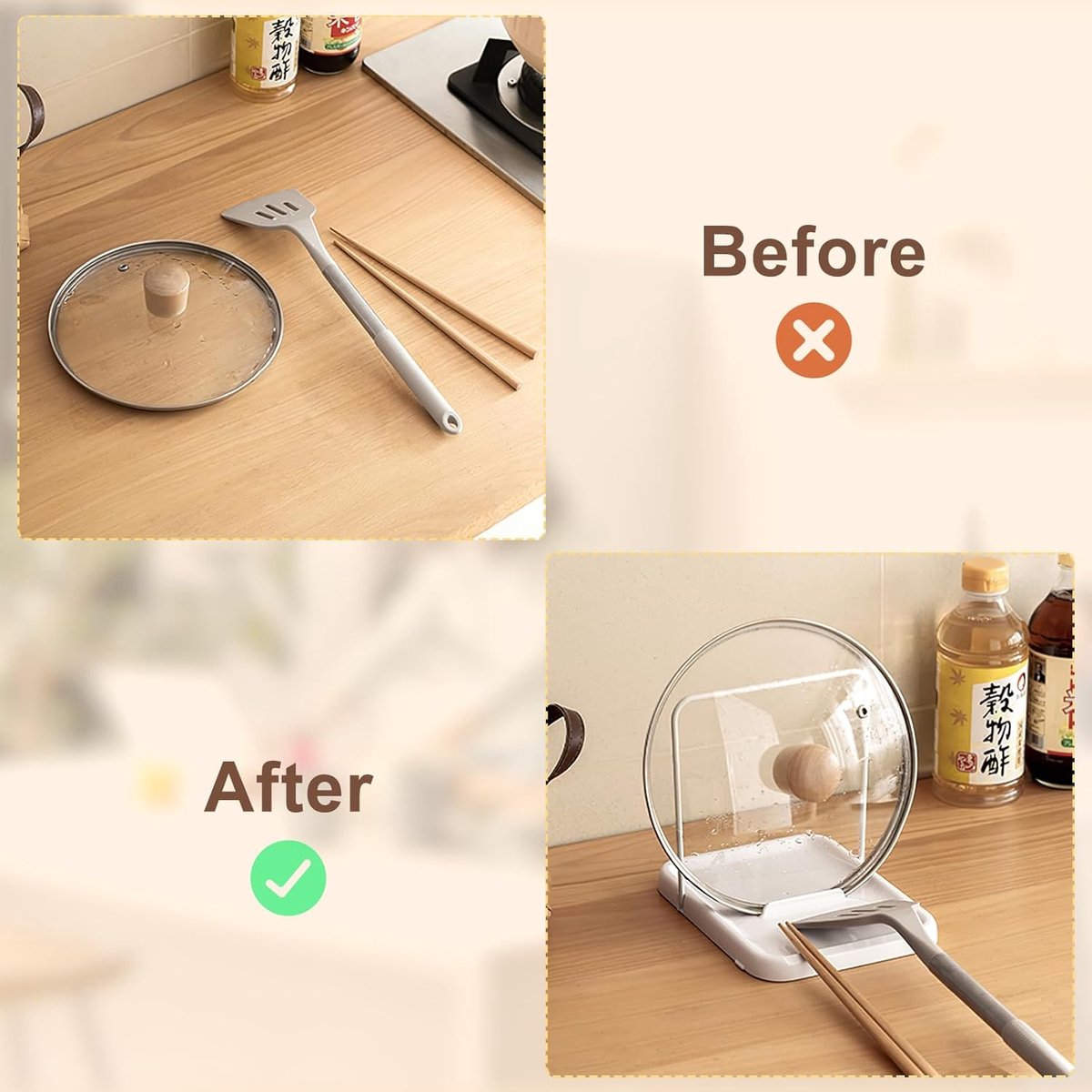 Pot lid holder - Foldable pot lid holder - Lid holder - Lid storage rack - Scratch and rust free - Adjustable V1188-MS101-02030-1
