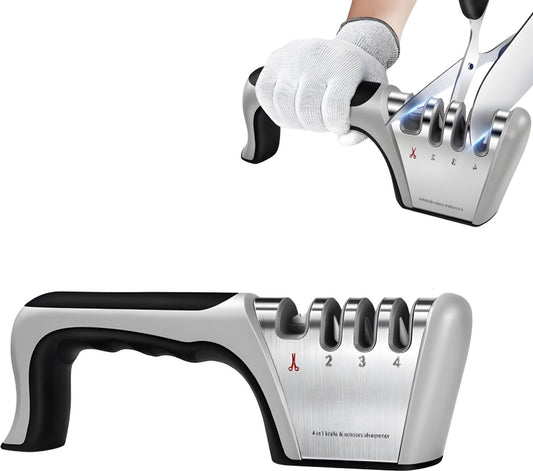 4-in-1 Knife Sharpener - Stainless Steel - Anti-Slip Knife Sharpener - Pull-through Sharpener - 4 Settings - V1188-MS101-02047-1