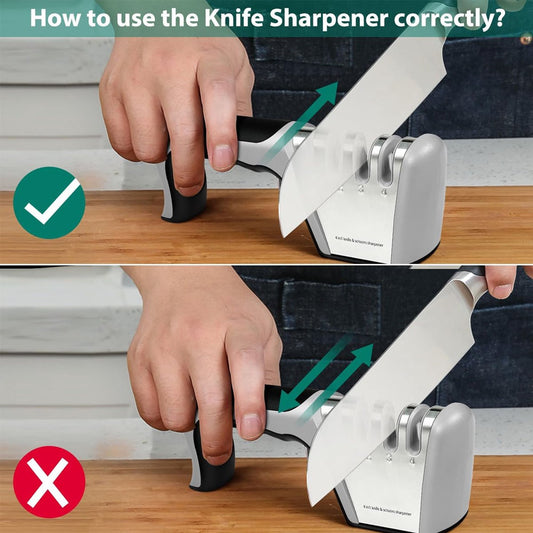 4-in-1 Knife Sharpener - Stainless Steel - Anti-Slip Knife Sharpener - Pull-through Sharpener - 4 Settings - V1188-MS101-02047-1