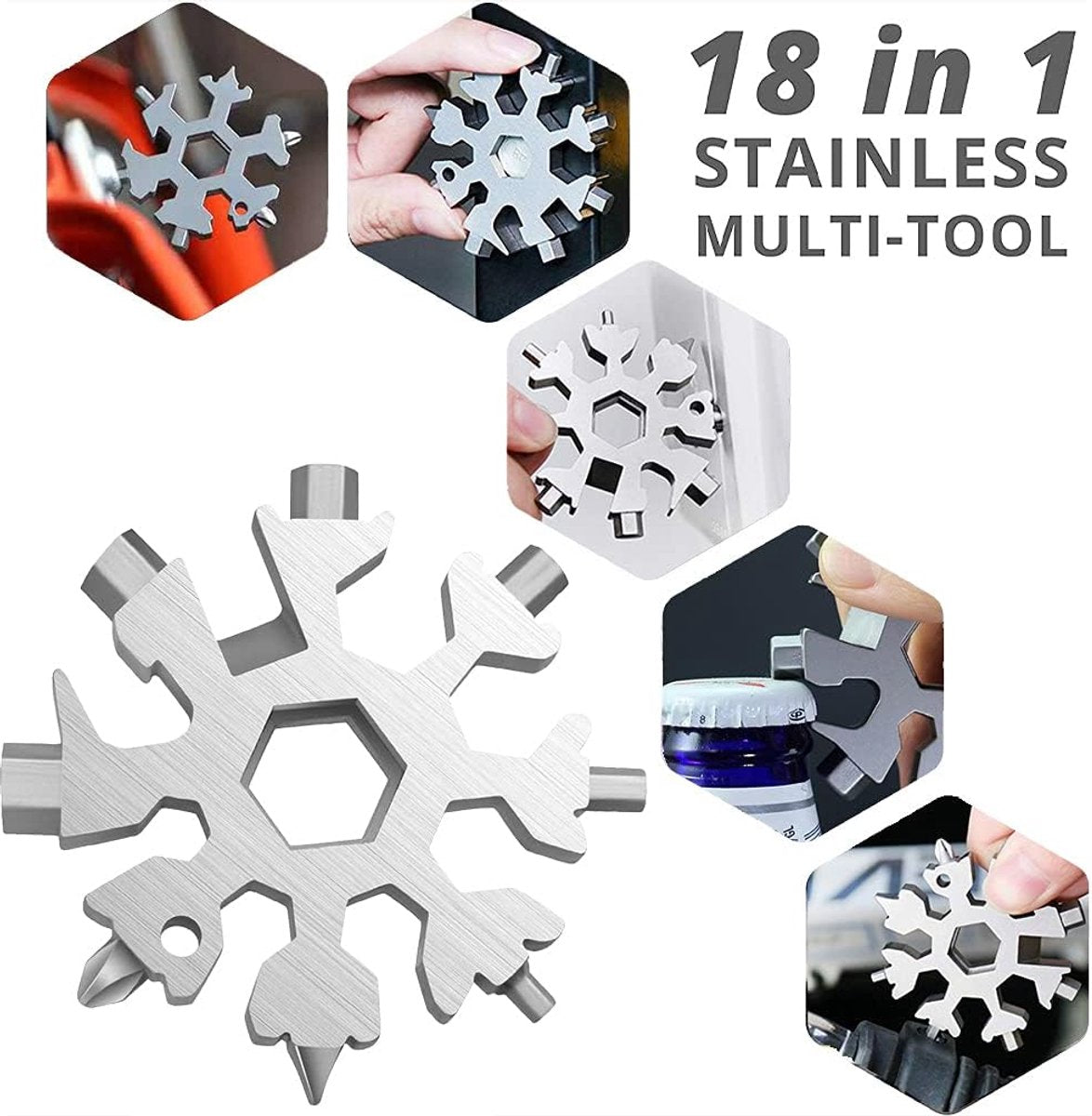 18-in-1 - Snowflake Keychain - multi-tool portable keychain - Wrench - screwdriver - bottle opener - V1188-MS101-02055-1