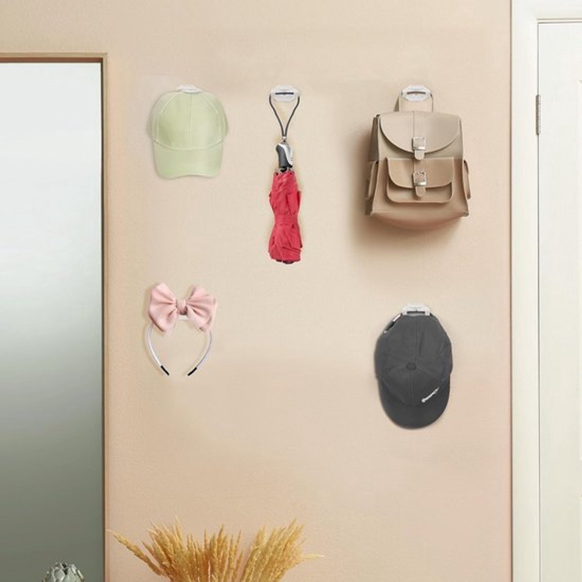 Cap Rack Set of 8 - Wall Cap Holders - Cap Hooks - With Screws and Tape - Two Installation Methods - Cap Rack V1188-MS101-02064-1