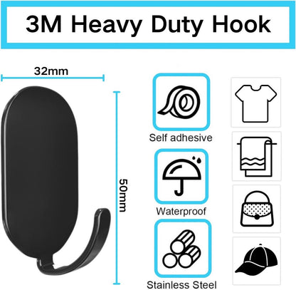 10 Self-Adhesive Hanging Hooks - Stainless Steel - Towel Hooks - Thicker - Wall Hooks - Stick-on Hooks - V1188-MS101-02067-1