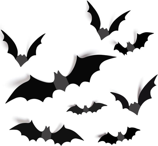 Halloween - 12-piece - Creative Bat Wall Decoration - Bat Decorative Lights - Illuminated 3D Bat - bat string V1188-MS101-02137-1