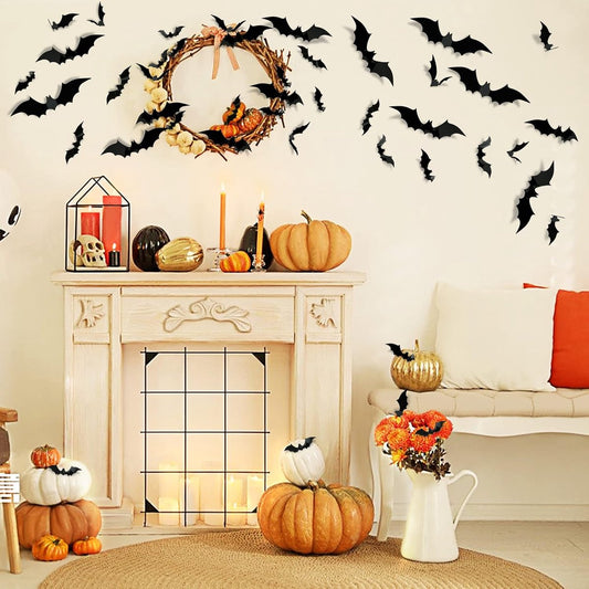 Halloween - 12-piece - Creative Bat Wall Decoration - Bat Decorative Lights - Illuminated 3D Bat - bat string V1188-MS101-02137-1